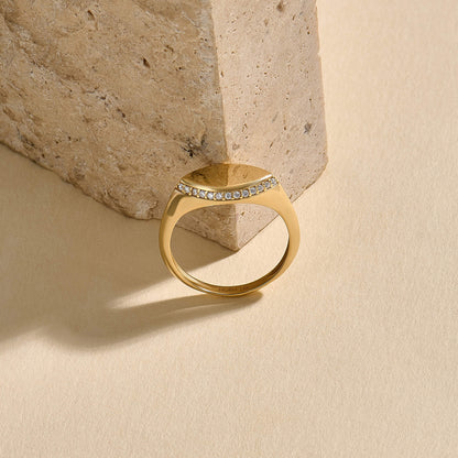Marquise Pave Signet Ring in Gold