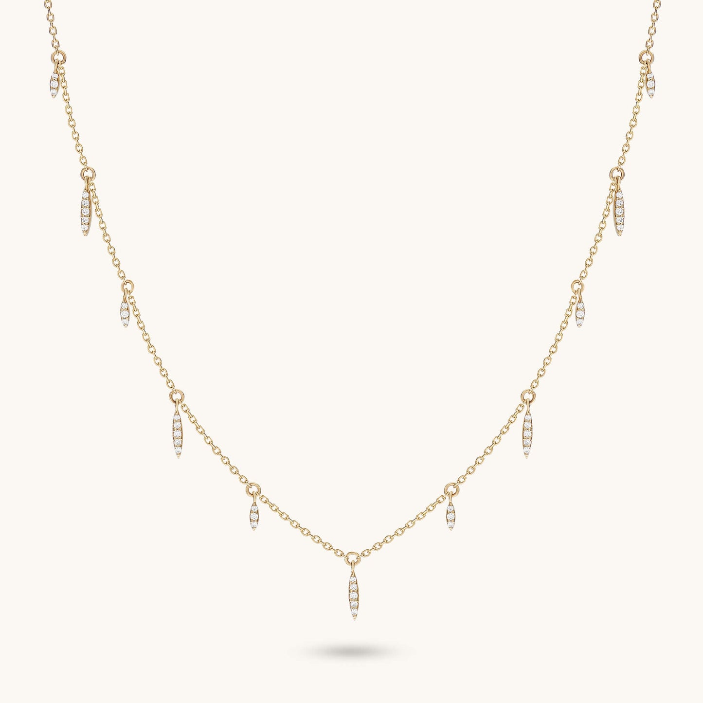 Marquise Station Drop Necklace in Gold