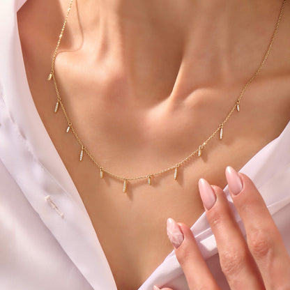 Marquise Station Drop Necklace in Gold