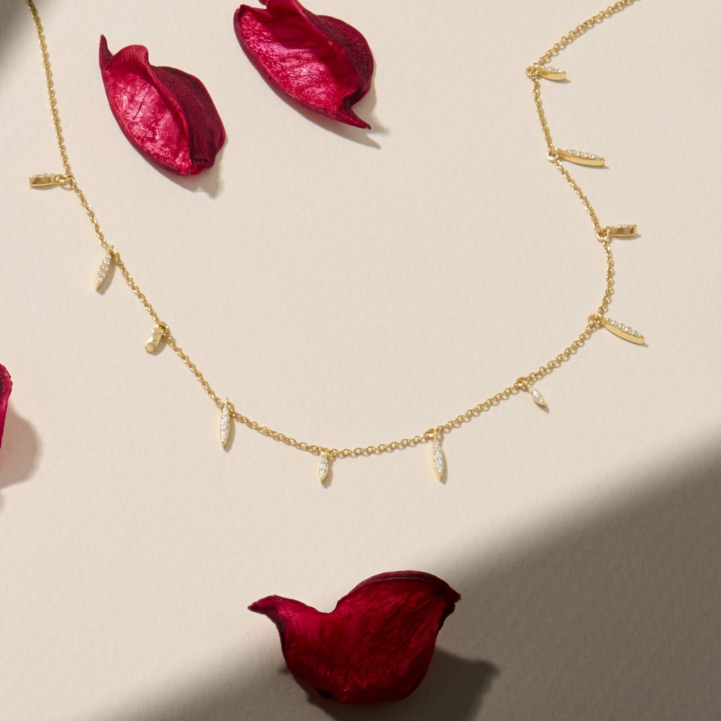 Marquise Station Drop Necklace in Gold