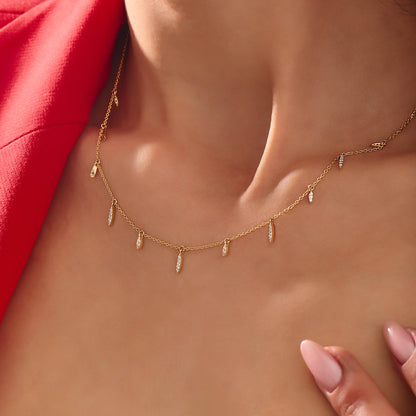 Marquise Station Drop Necklace in Gold