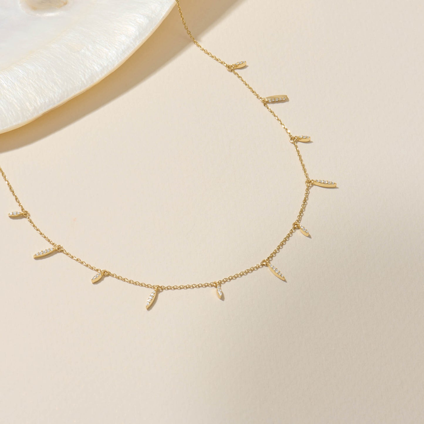 Marquise Station Drop Necklace in Gold