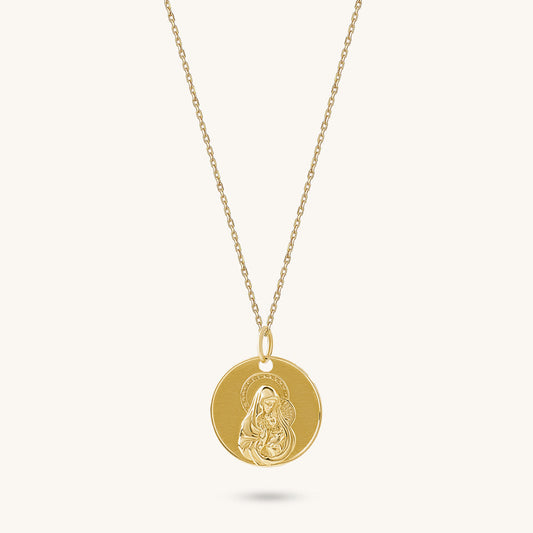 Mary & Jesus Necklace in Gold
