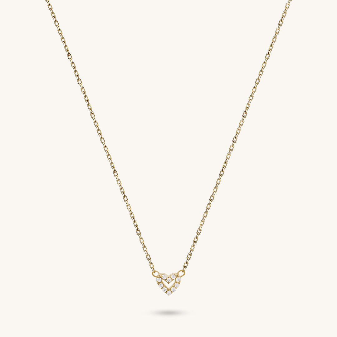 Mini Pave Heart Necklace in Gold