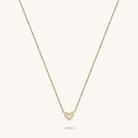 Mini Pave Heart Necklace in Gold