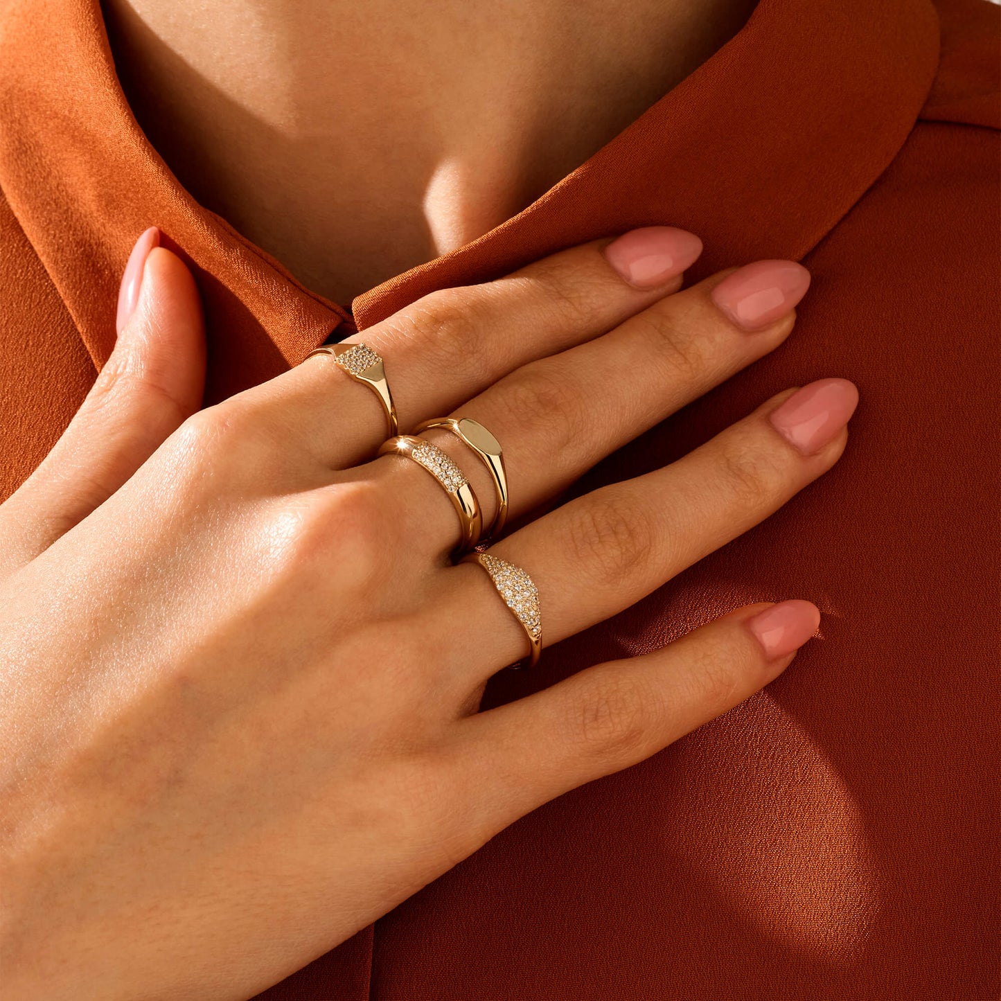 Minimal Pave Dome Ring in Gold