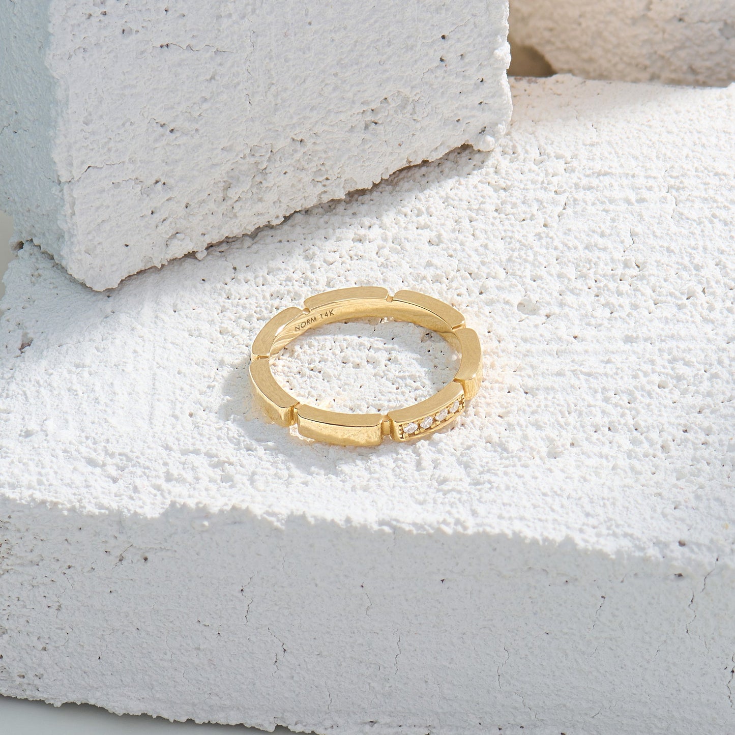 Minimal Pave Rectangle Wedding Band in Gold