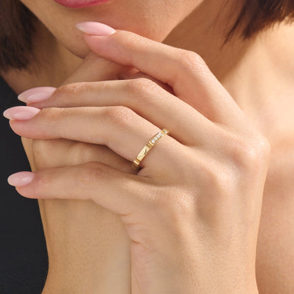 Minimal Pave Rectangle Wedding Band in Gold