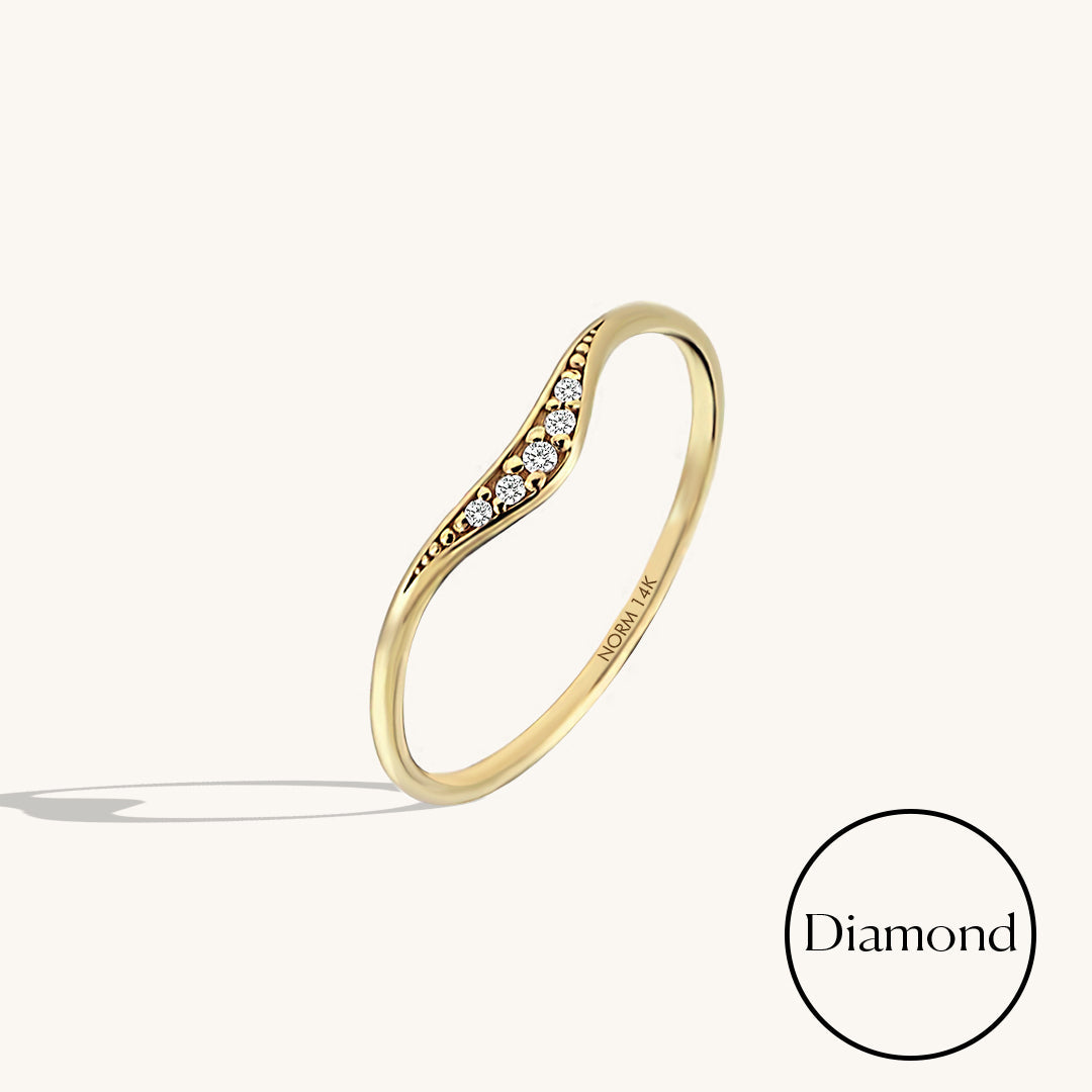 Minimalist Diamond Curved Stacking Ring in Gold