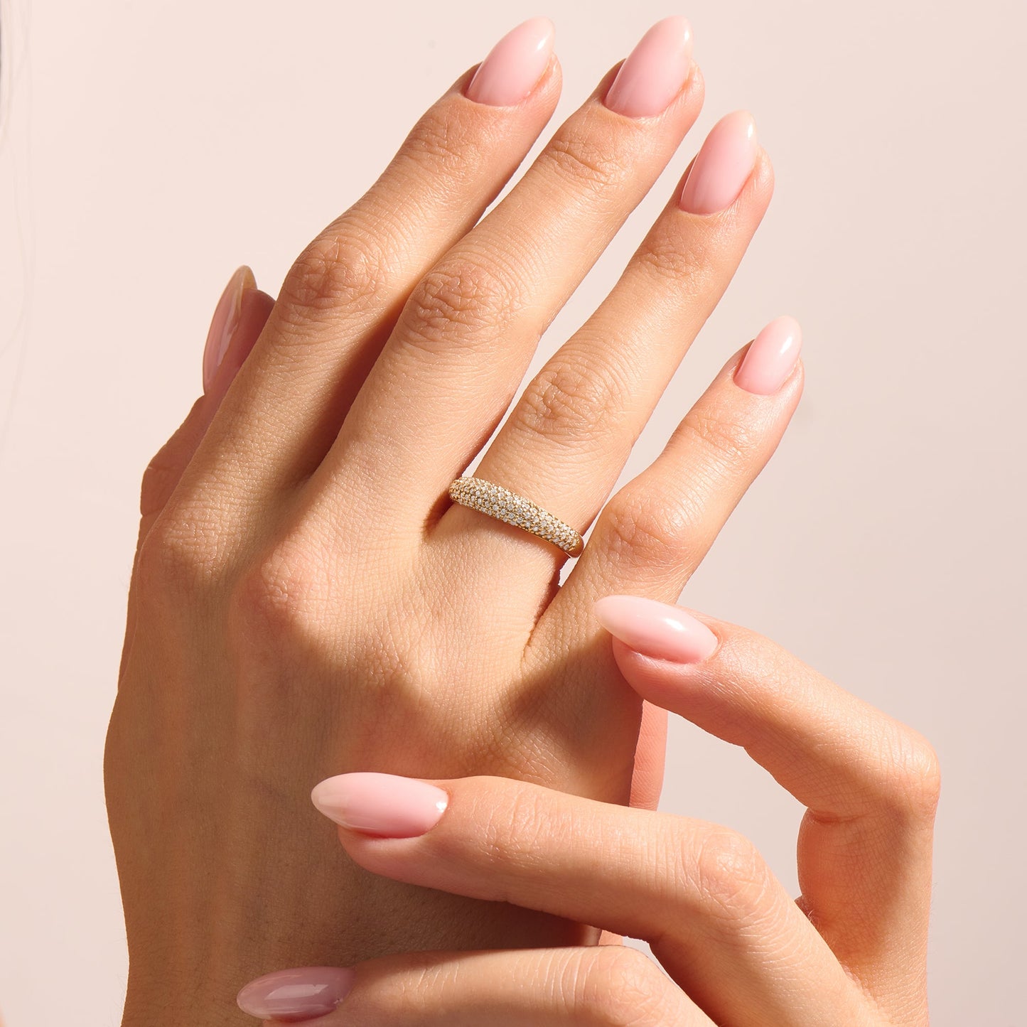 Minimalist Diamond Pave Dome Ring in Gold