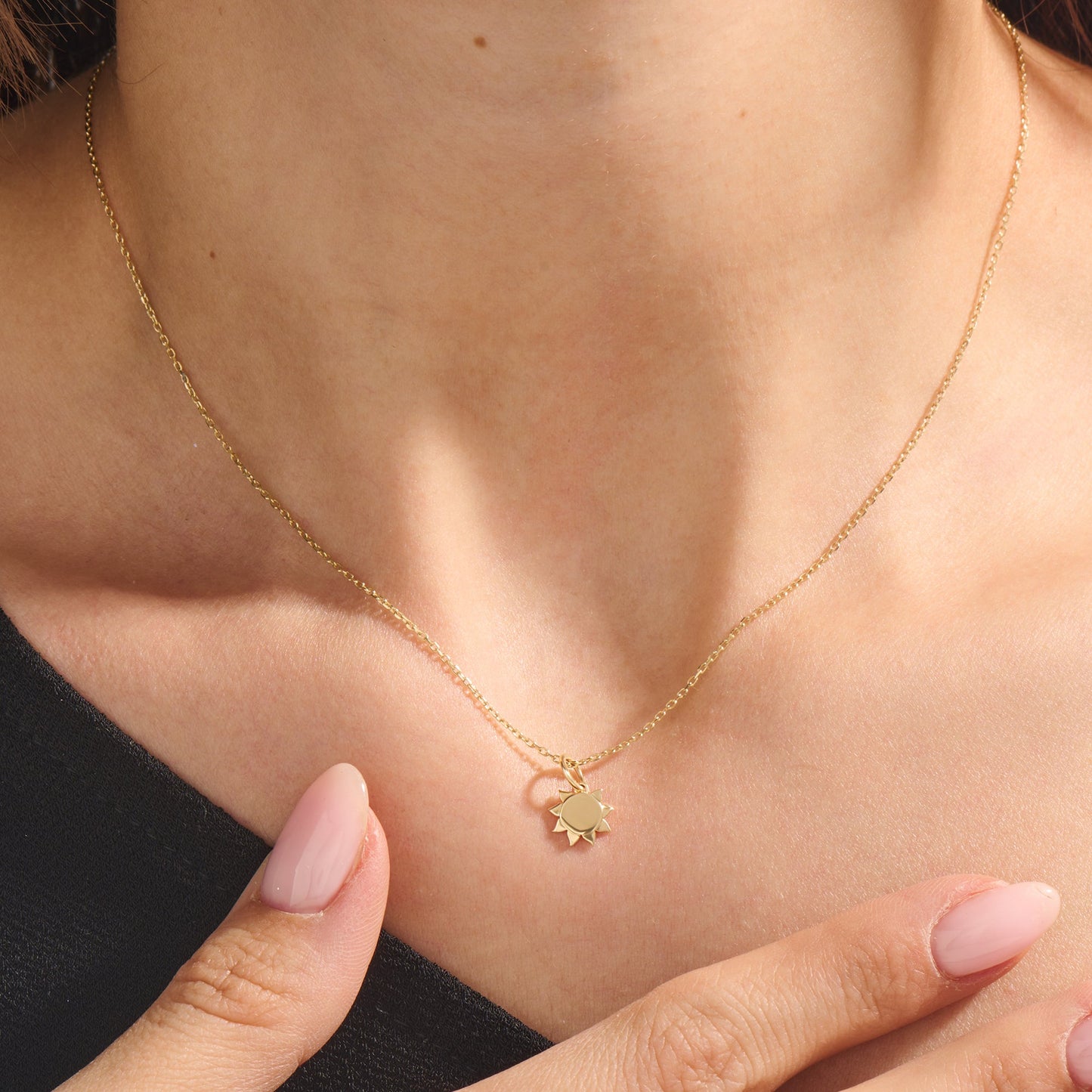 Minimalist Sun Charm Necklace in Gold