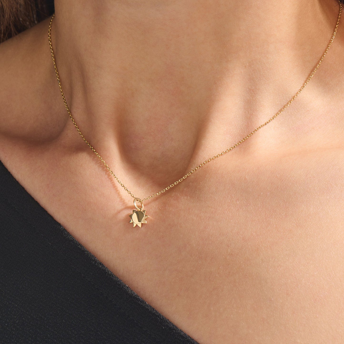 Minimalist Sun Charm Necklace in Gold
