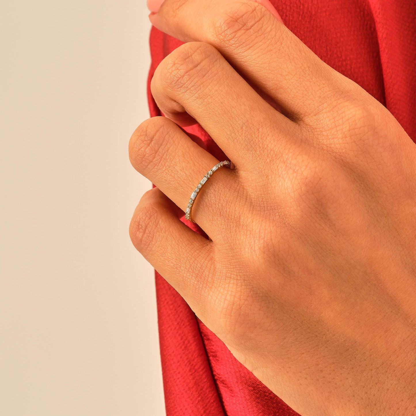 Minimal Diamond Baguette Wedding Ring in Gold