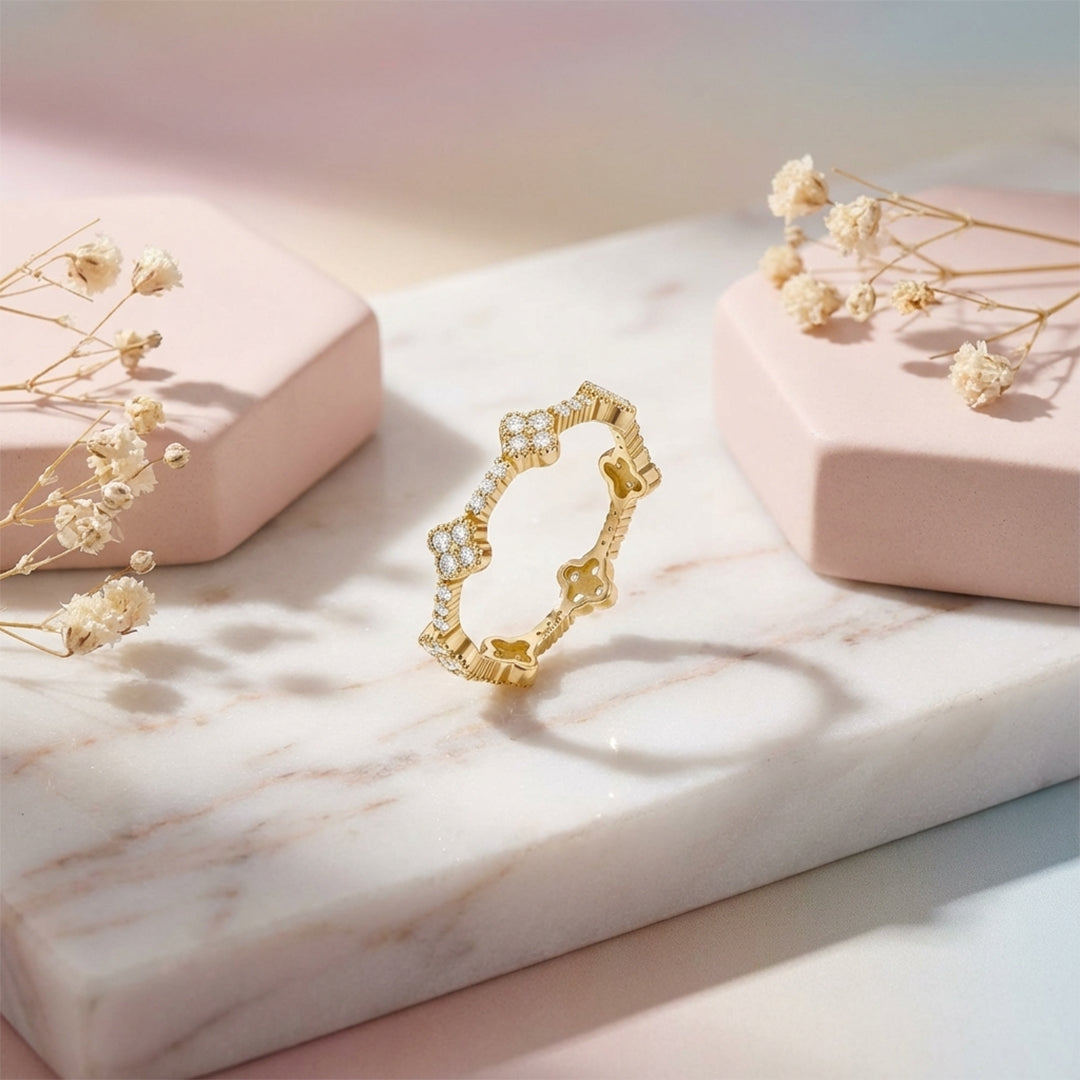 Moissanite Shamrock Stacking Ring in Gold