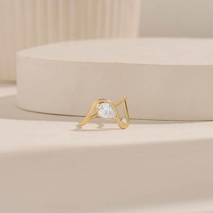 Moissanite Pear Solitaire Swirl Ring in Gold