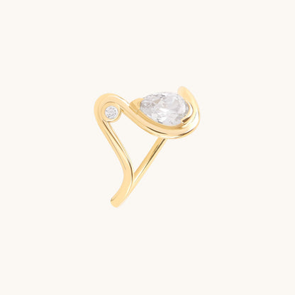 Moissanite Pear Solitaire Swirl Ring in Gold