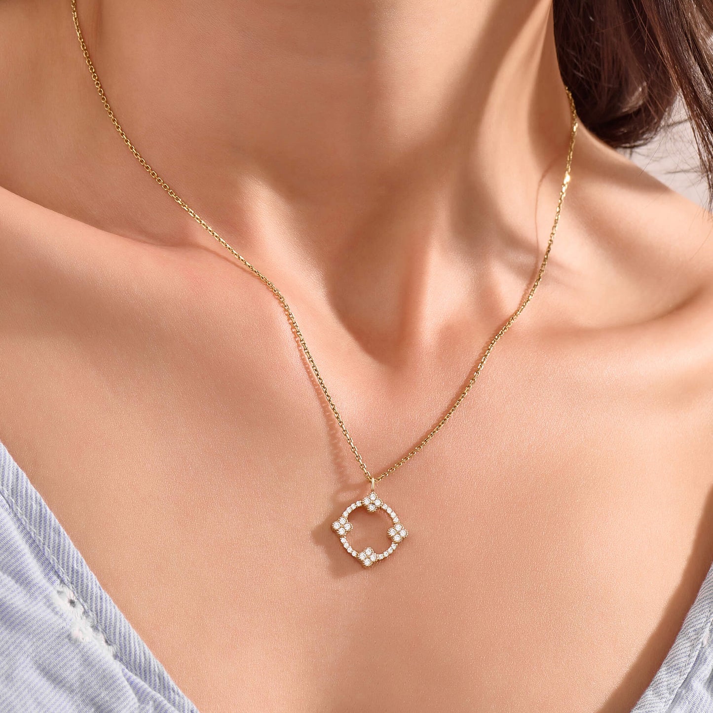 Moissanite Shamrock Necklace in Gold