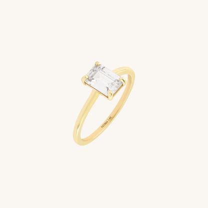 Emerald-Cut Moissanite Solitaire Ring in Gold
