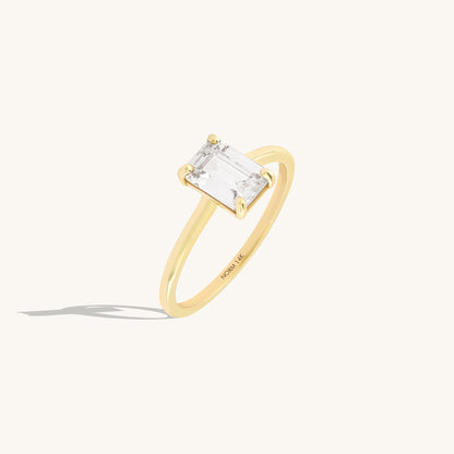 Emerald-Cut Moissanite Solitaire Ring in Gold