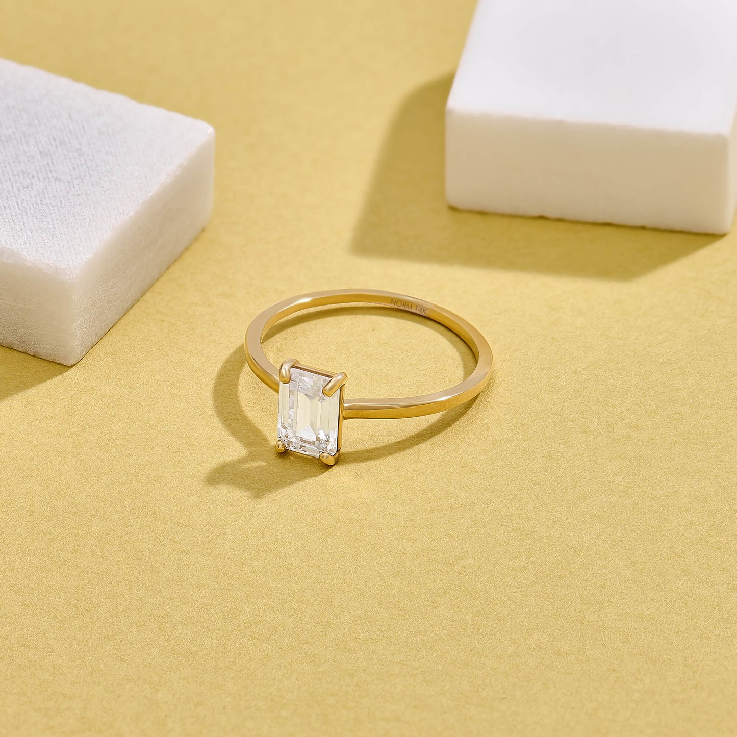 Emerald-Cut Moissanite Solitaire Ring in Gold