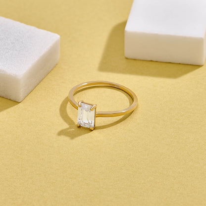Emerald-Cut Moissanite Solitaire Ring in Gold