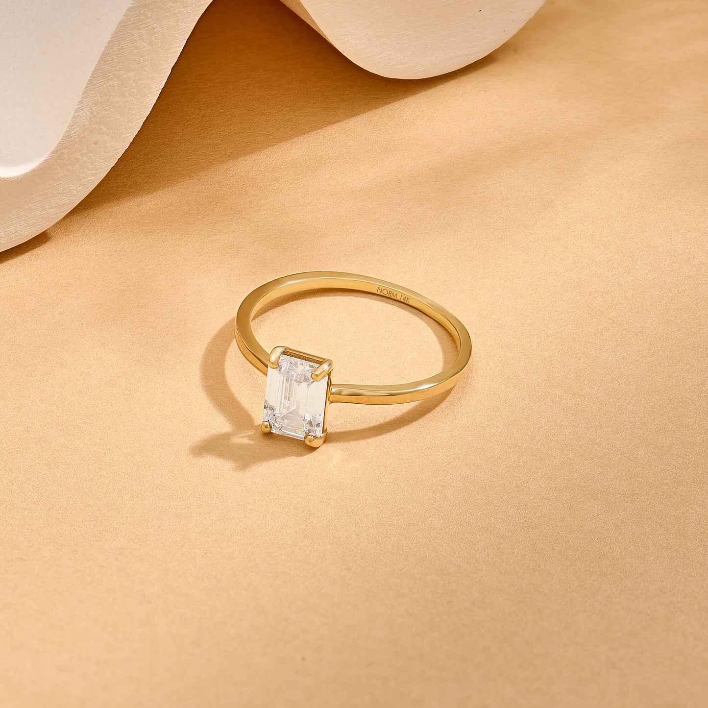 Emerald-Cut Moissanite Solitaire Ring in Gold