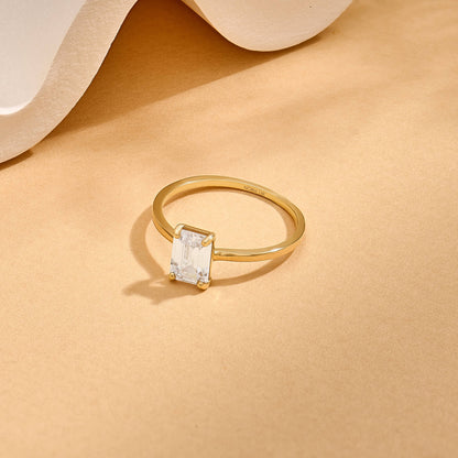 Emerald-Cut Moissanite Solitaire Ring in Gold