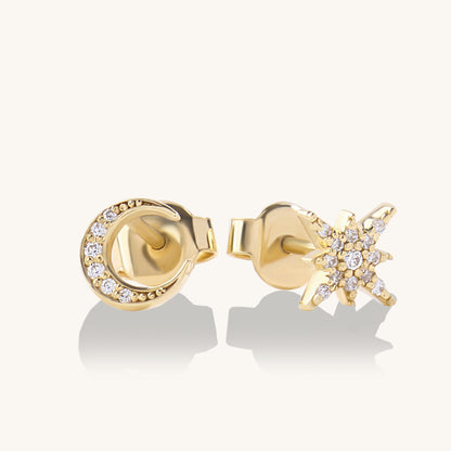 Moon and Star Earrings in Gold