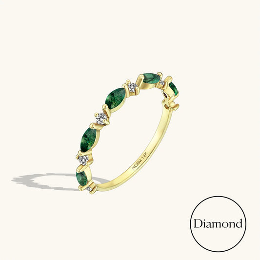 Moss Agate Marquise Band Ring in Gold