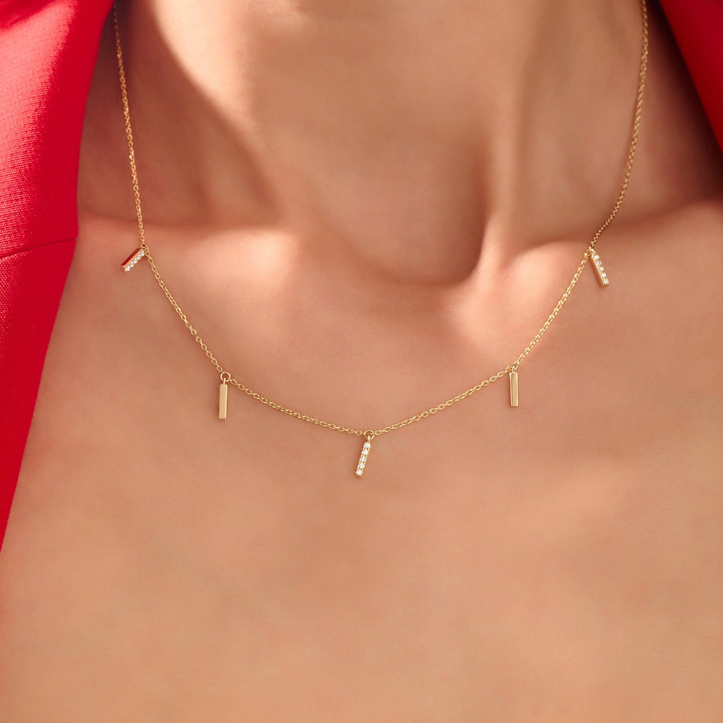 Multi Bar Station Necklace in Gold