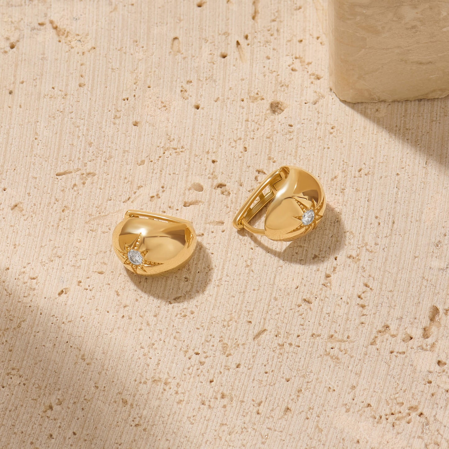 North Star Dome Huggie Earrings in Gold