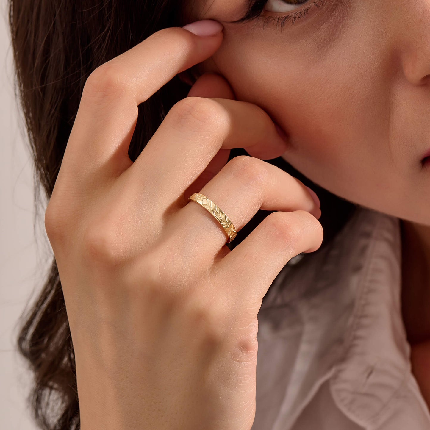 Olive Branch Wedding Band Ring in Gold
