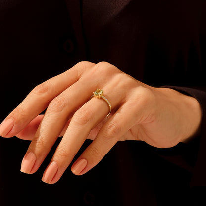 Olive Green Sapphire Oval Solitaire Ring in Gold