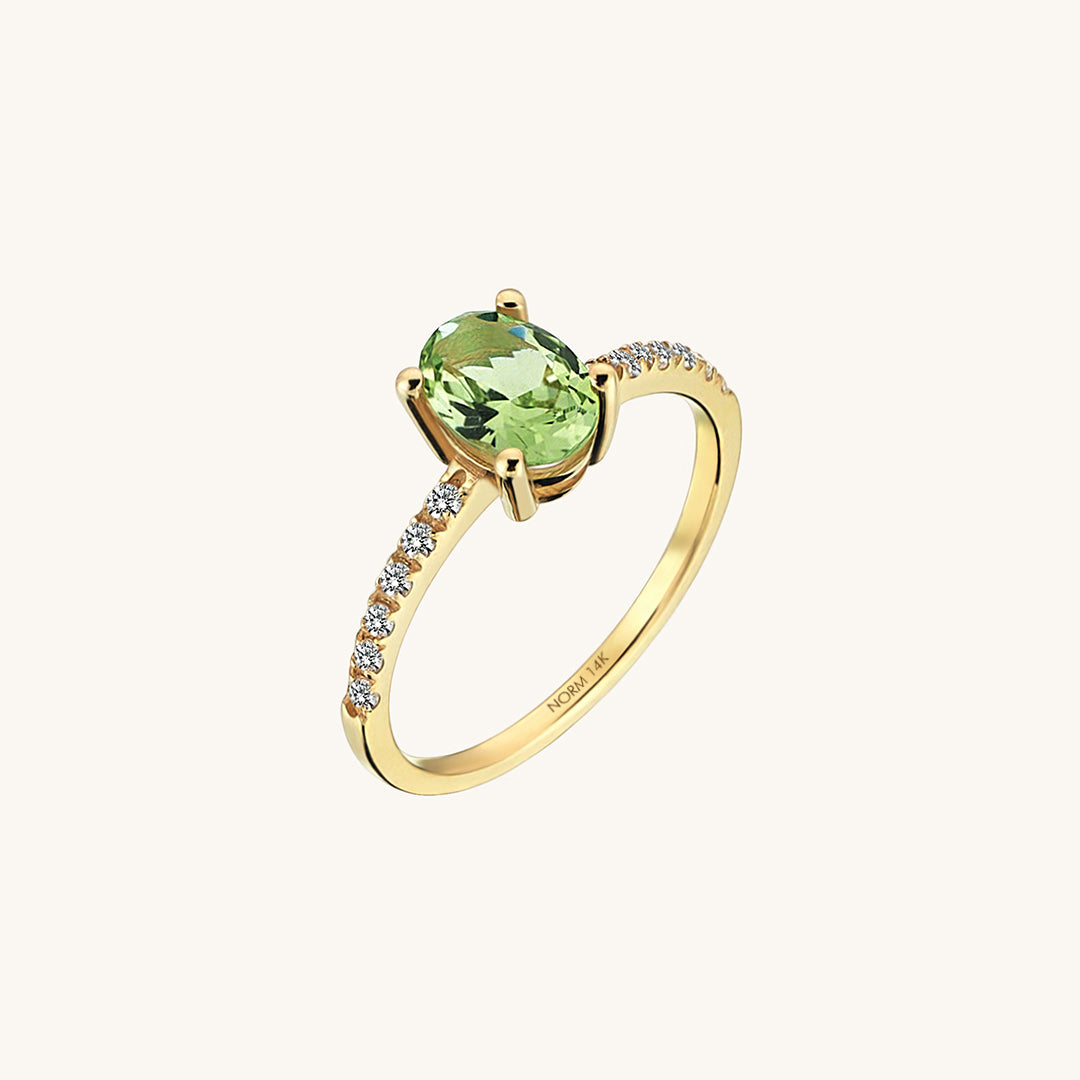 Olive Green Sapphire Oval Solitaire Ring in Gold