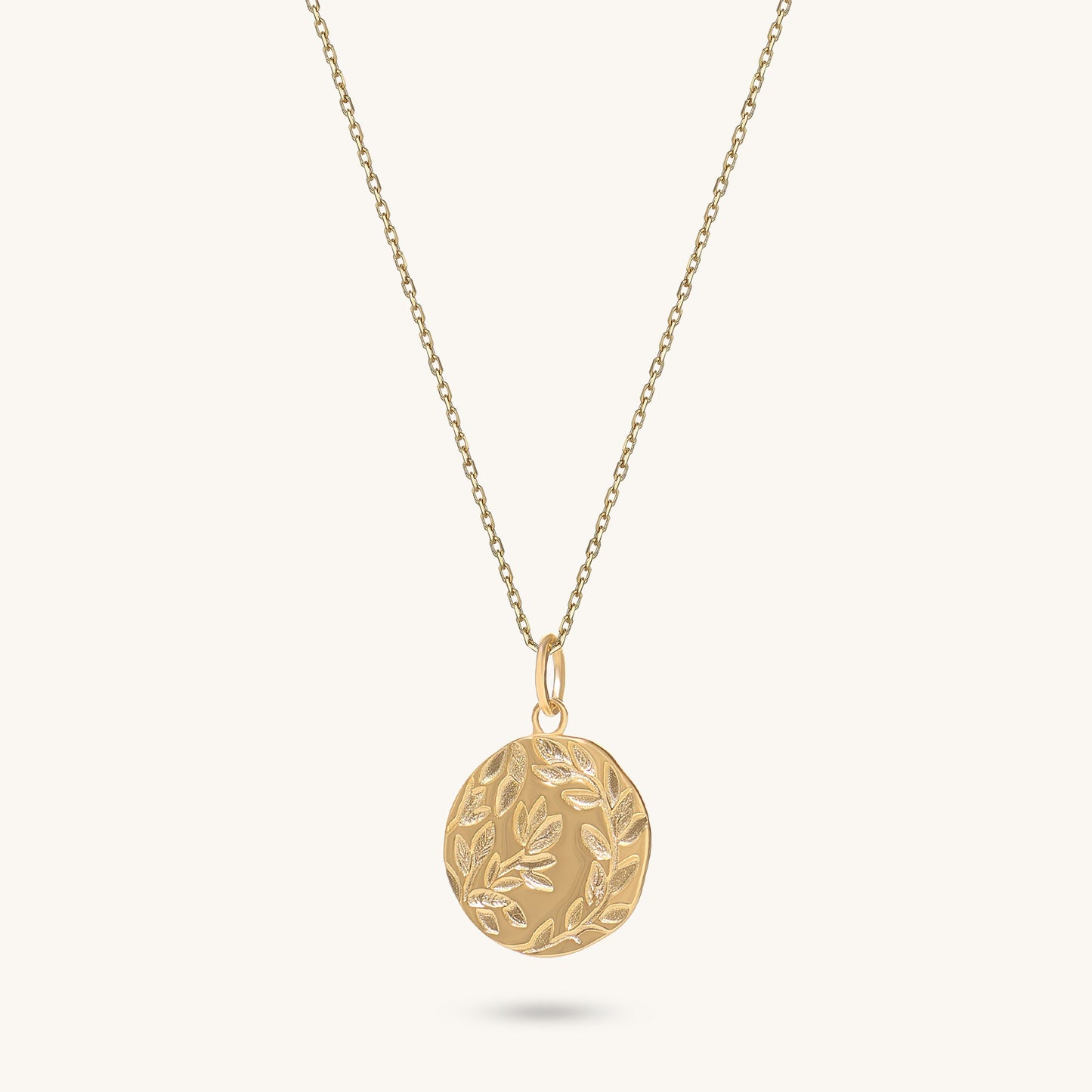 Olive Leaf Coin Necklace in Gold