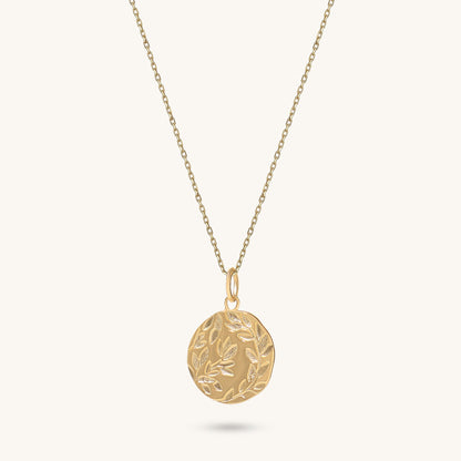 Olive Leaf Coin Necklace in Gold