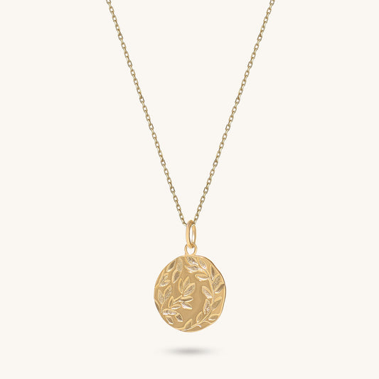 Olive Leaf Coin Necklace in Gold
