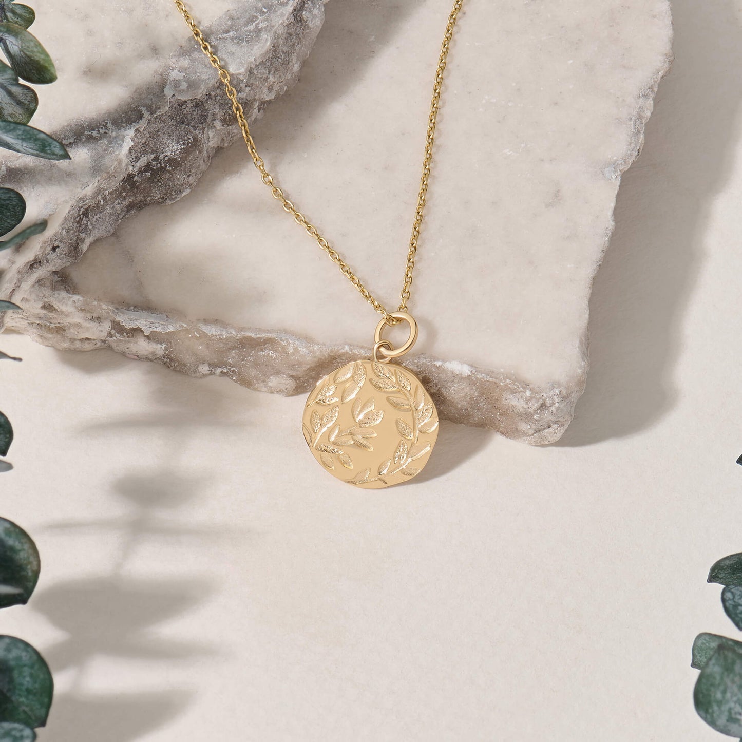 Olive Leaf Coin Necklace in Gold