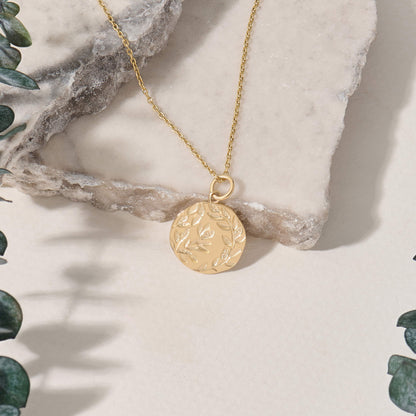 Olive Leaf Coin Necklace in Gold