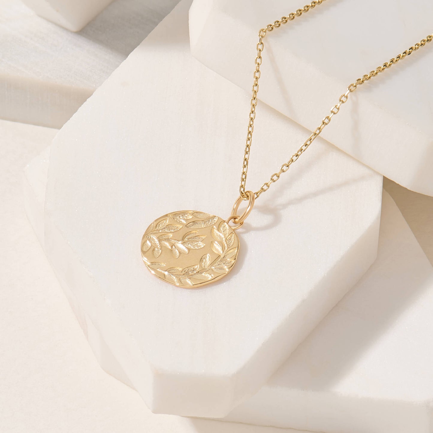 Olive Leaf Coin Necklace in Gold