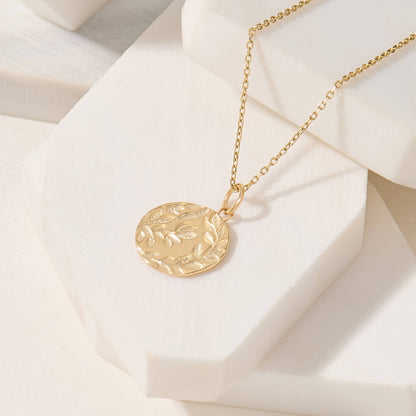 Olive Leaf Coin Necklace in Gold
