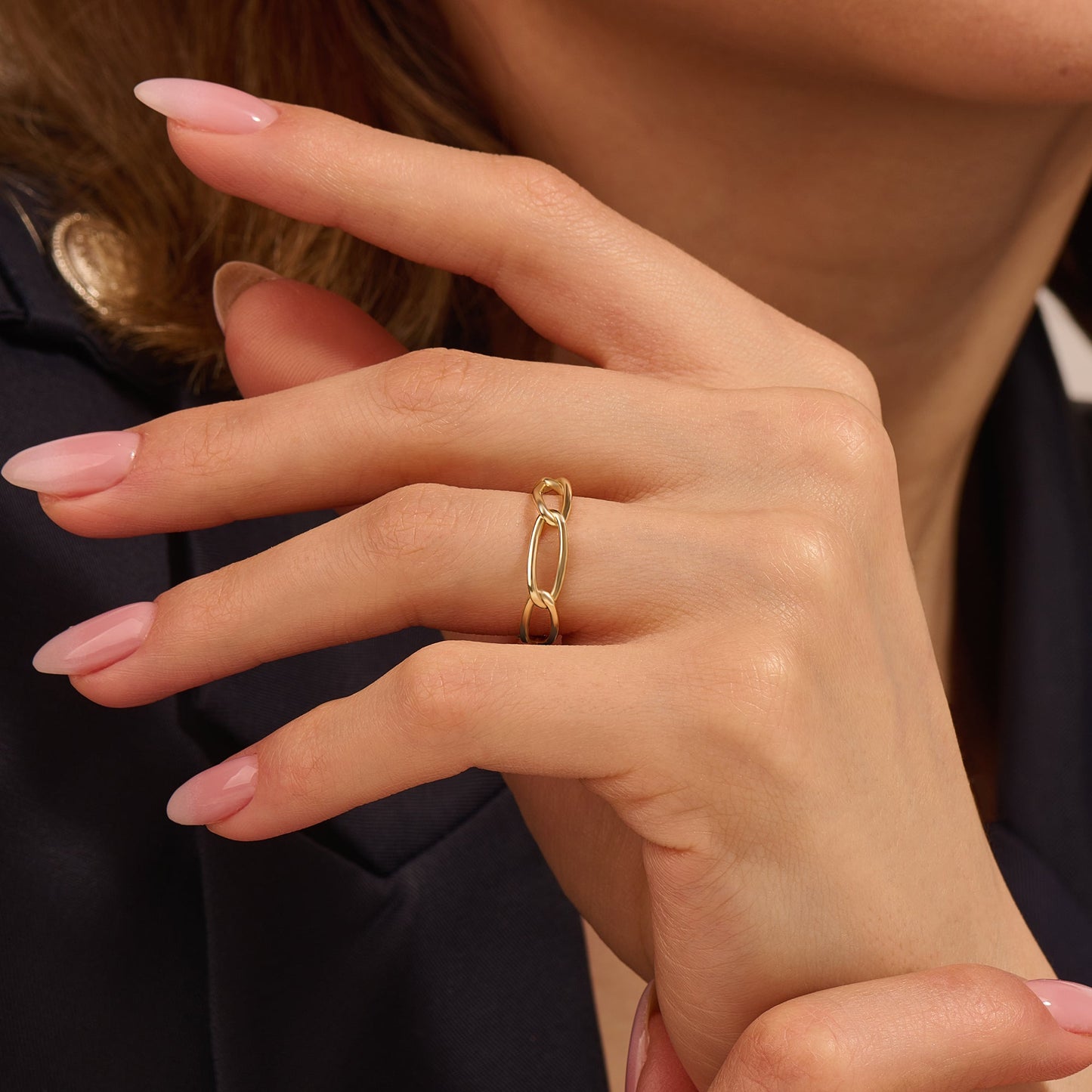 Oval Cable Chain Ring in Gold