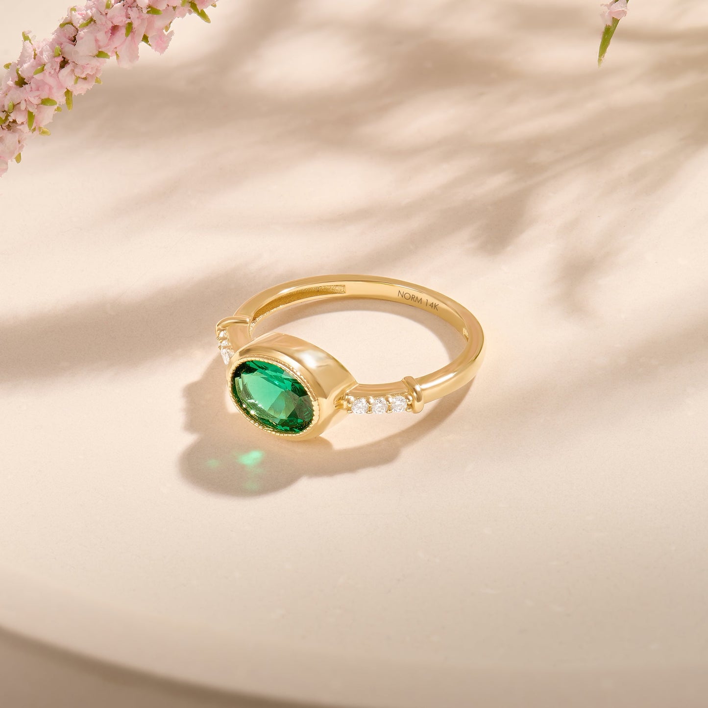 Oval Emerald Bezel Promise Ring in Gold
