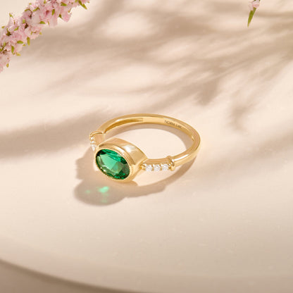 Oval Emerald Bezel Promise Ring in Gold