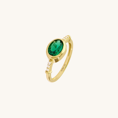 Oval Emerald Bezel Promise Ring in Gold