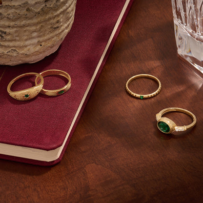 Oval Emerald Bezel Promise Ring in Gold