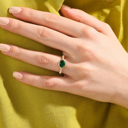 Oval Emerald Bezel Promise Ring in Gold