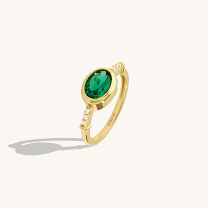 Oval Emerald Bezel Promise Ring in Gold