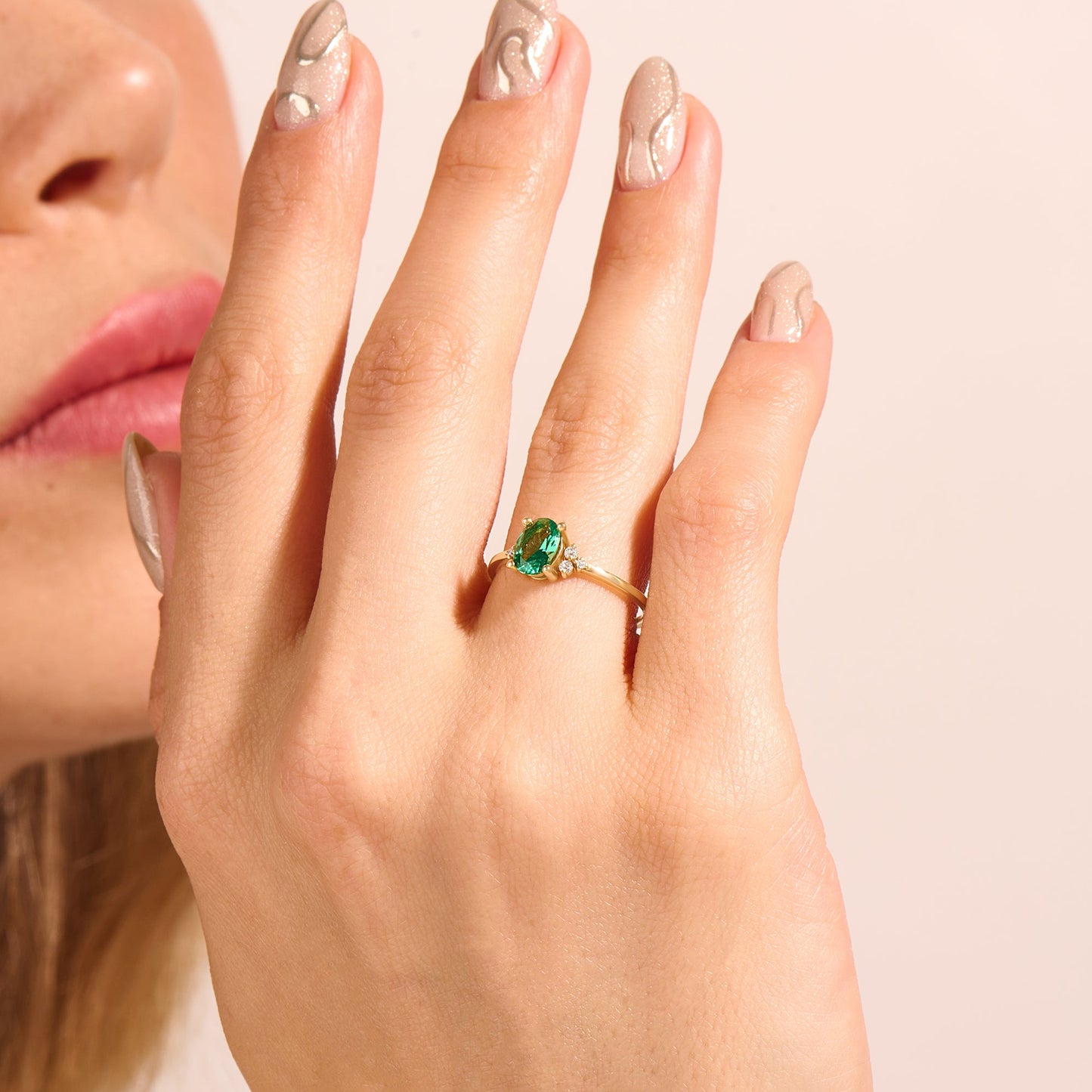 Oval Emerald Engagement Ring in Gold