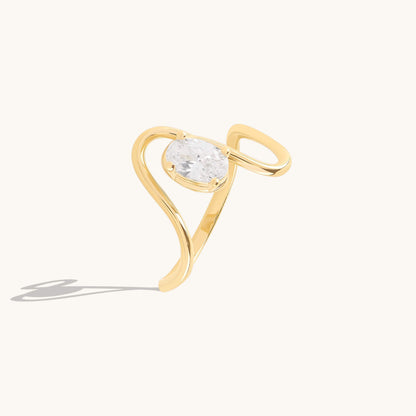 Oval Moissanite Solitaire Swirl Ring in Gold